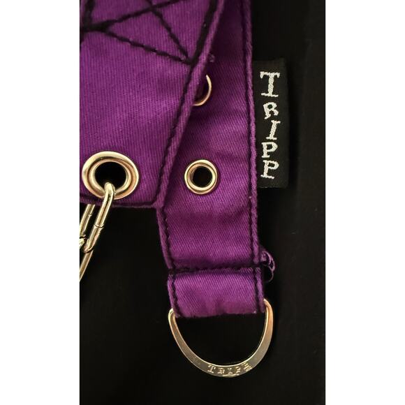 Tripp NYC Women's Y2K Streetwear Rave Bondage Black Purple Cargo Jeans Chains 5 - Picture 13 of 16